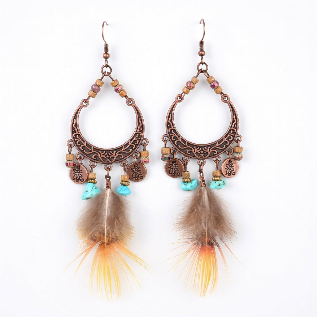 Vintage Style Boho Tassels Dangle Feather Earrings