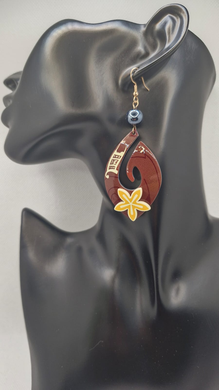 Boho Tribal Teardrop Resin Earrings – Exotic Floral Cutout Drops in Earthy Tones