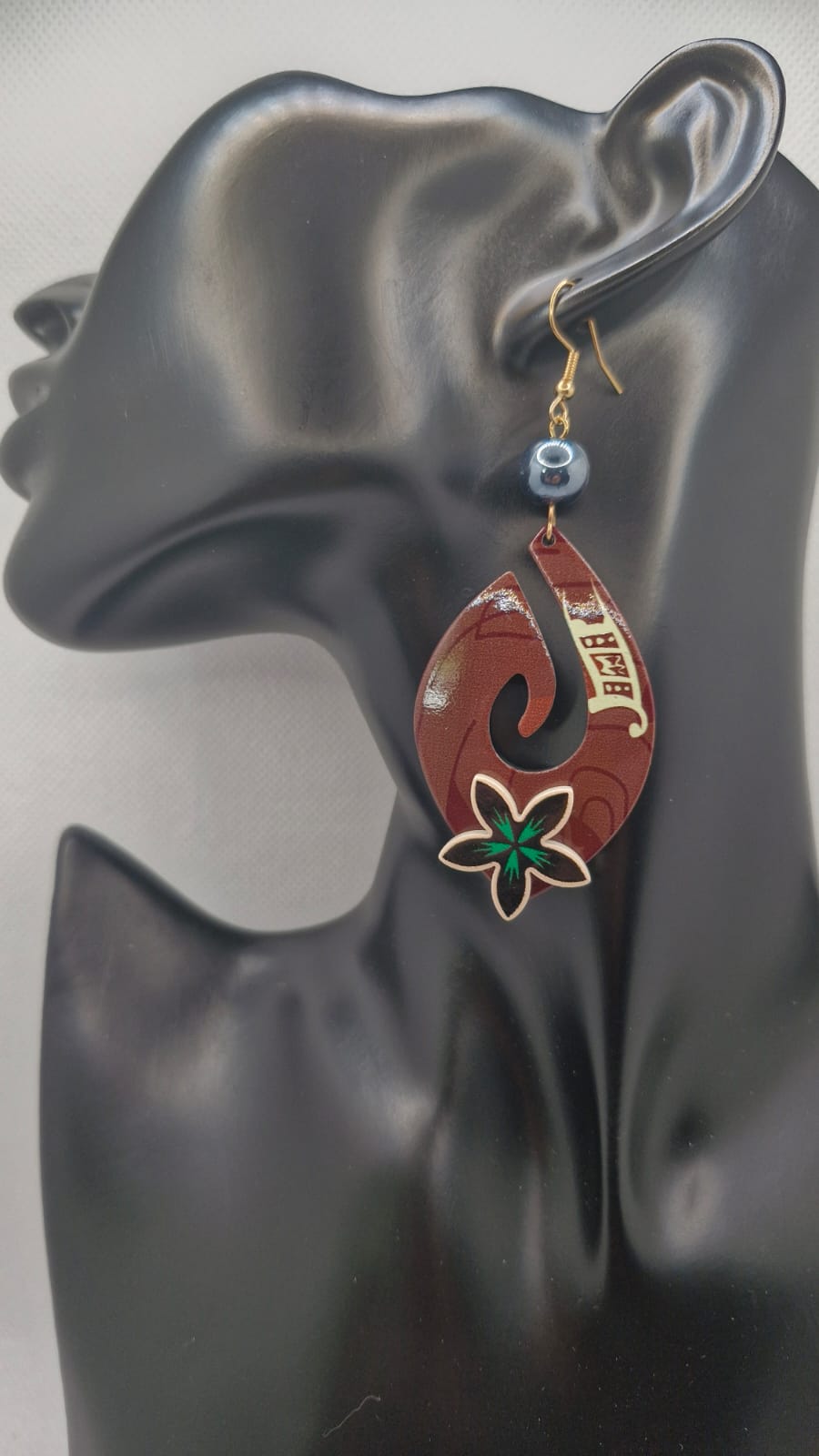Boho Tribal Teardrop Resin Earrings – Exotic Floral Cutout Drops in Earthy Tones