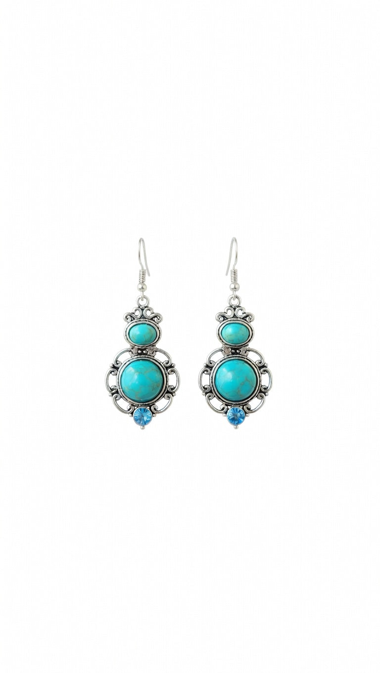 Boho Turquoise Filigree Drop Earrings