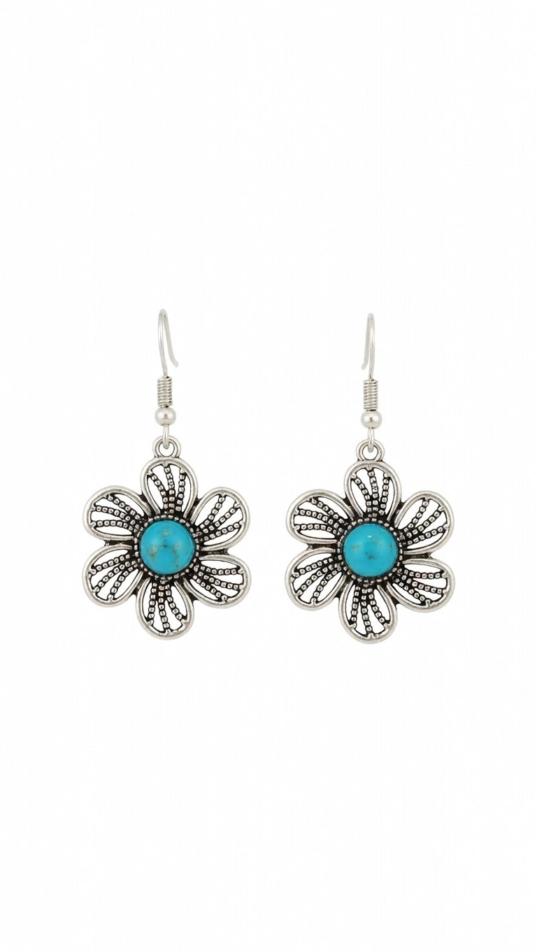 Boho Turquoise Daisy Flower Earrings