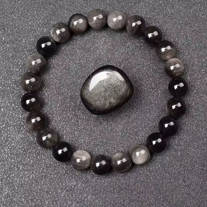 Silver Sheen Obsidian Beaded Bracelet
