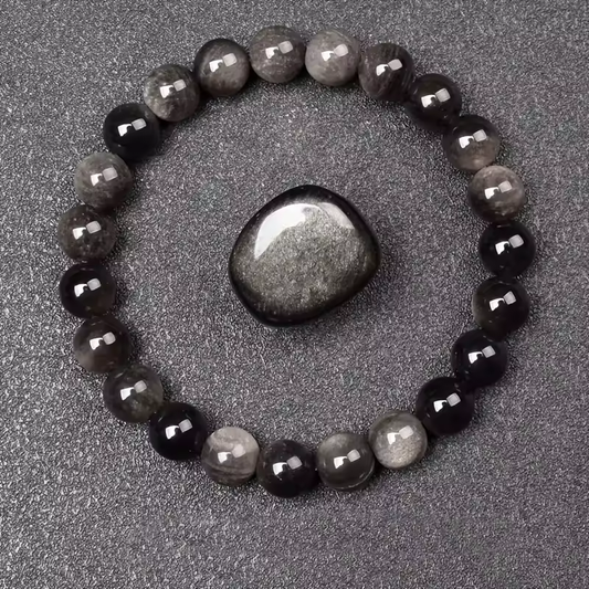 Silver Sheen Obsidian Beaded Bracelet