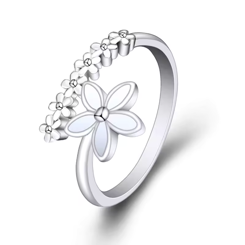 Silver Flower Cluster Boho Ring – Adjustable Daisy Bloom Openwork Statement Ring