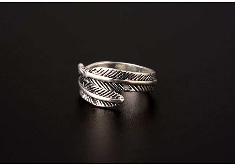 Silver Feather Wrap Boho Ring – Adjustable Twisted Feather Statement Band