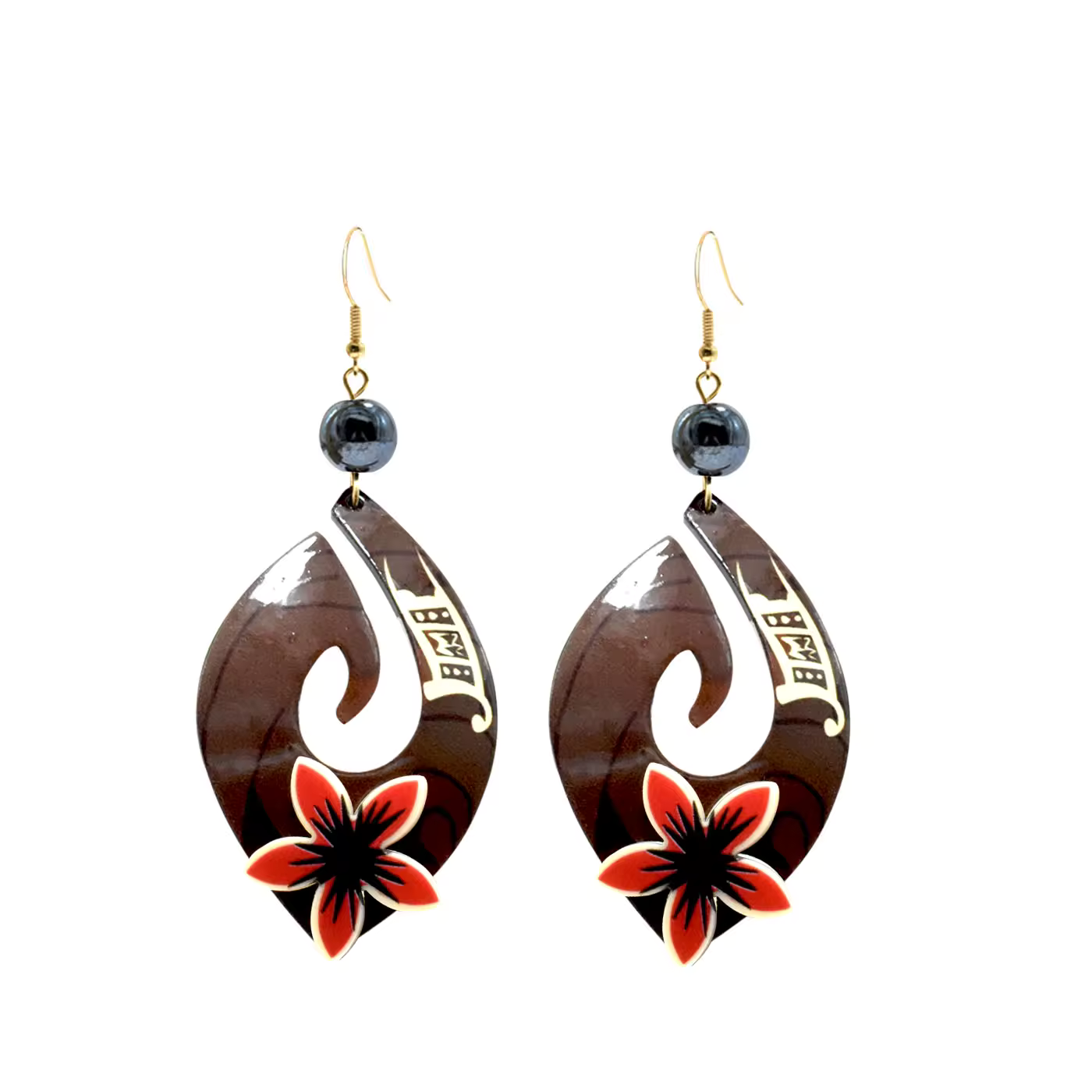 Boho Tribal Teardrop Resin Earrings – Exotic Floral Cutout Drops in Earthy Tones