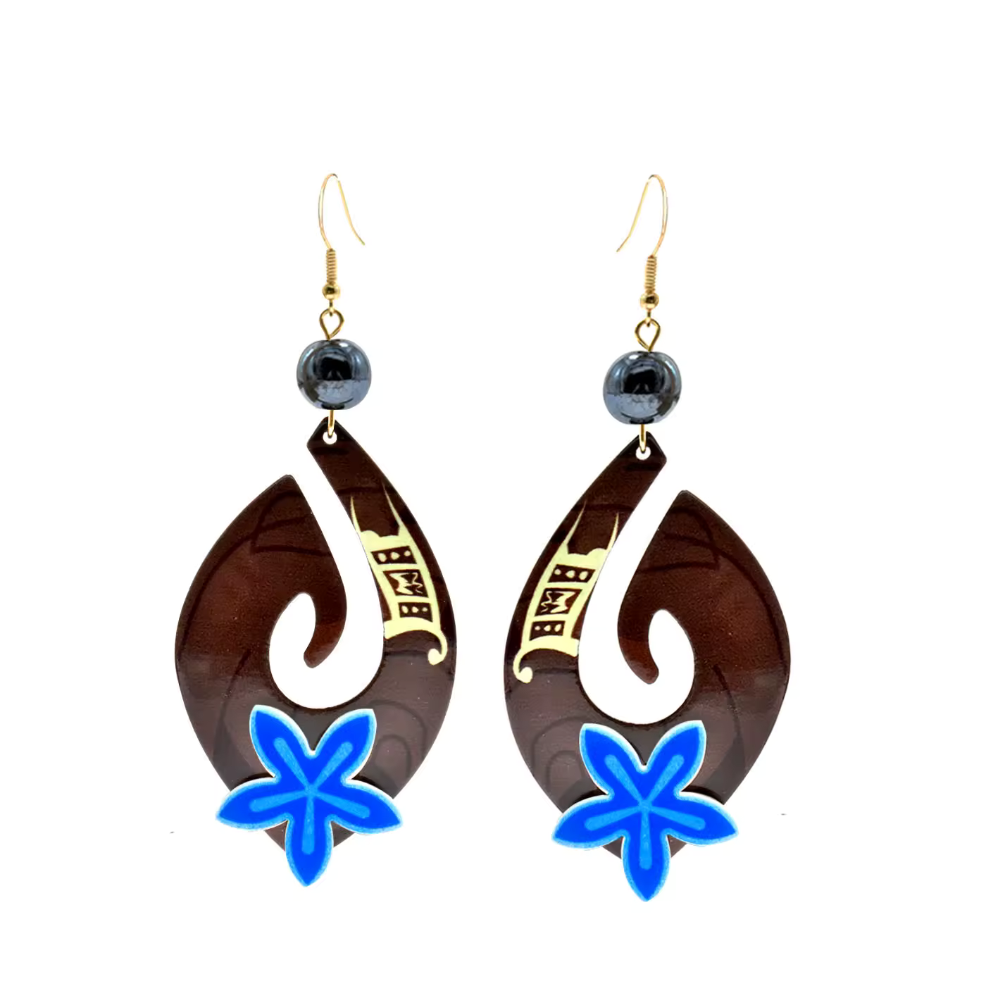 Boho Tribal Teardrop Resin Earrings – Exotic Floral Cutout Drops in Earthy Tones