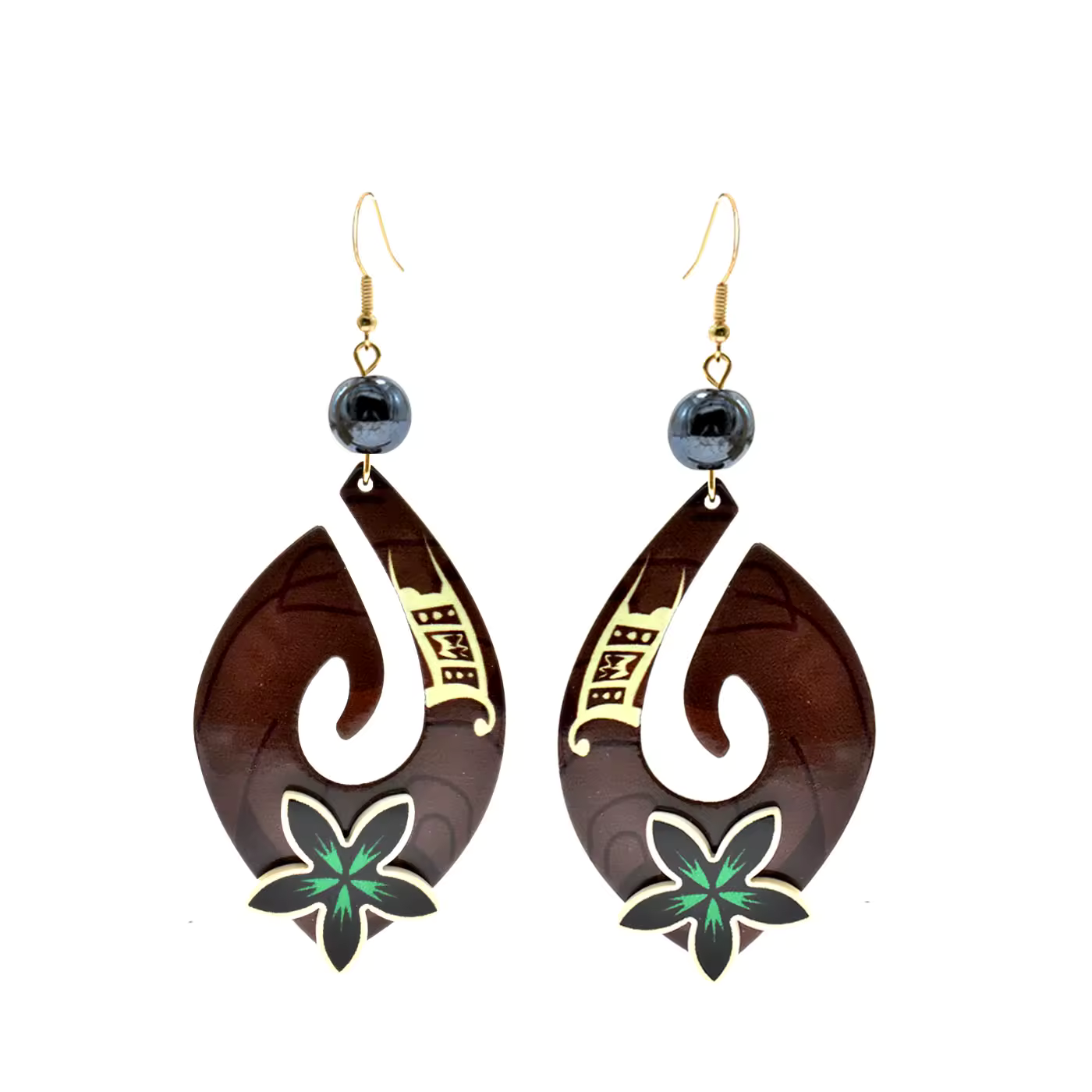 Boho Tribal Teardrop Resin Earrings – Exotic Floral Cutout Drops in Earthy Tones