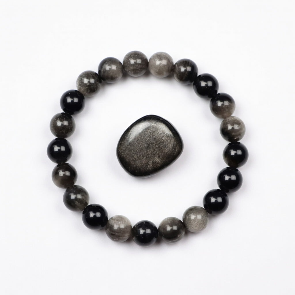 Silver Sheen Obsidian Beaded Bracelet