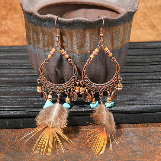 Vintage Style Boho Tassels Dangle Feather Earrings