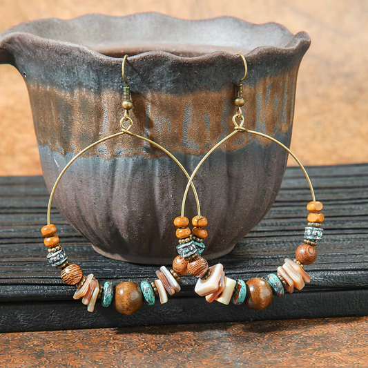 Vintage Style Boho Hoop Beads Earrings