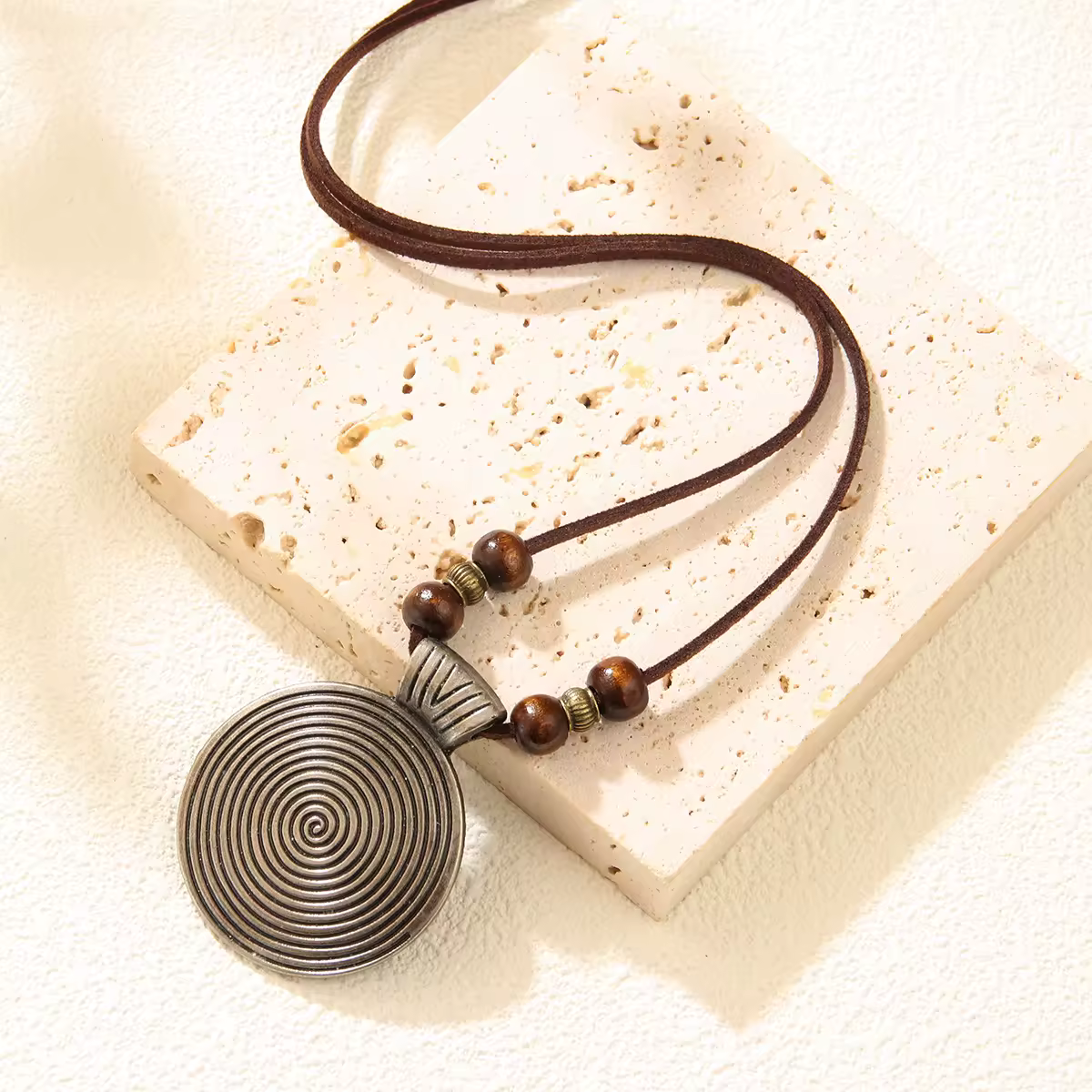 Vintage Style Spiral Boho Necklace – Labyrinth Circle Pendant in Bronze or Silver Tone