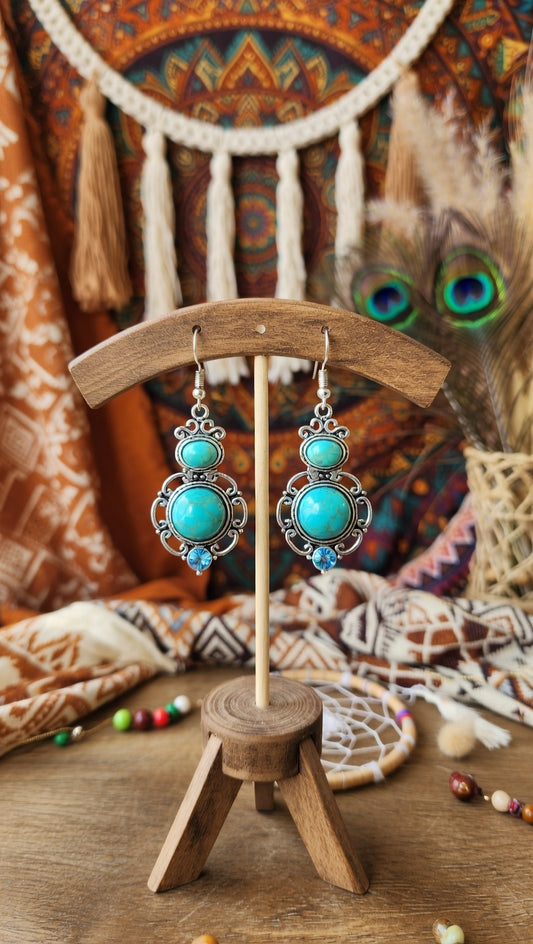 Boho Turquoise Filigree Drop Earrings
