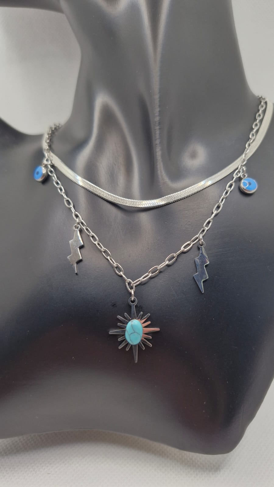 Boho Lightning & Sun Talisman Necklace – Stainless Steel