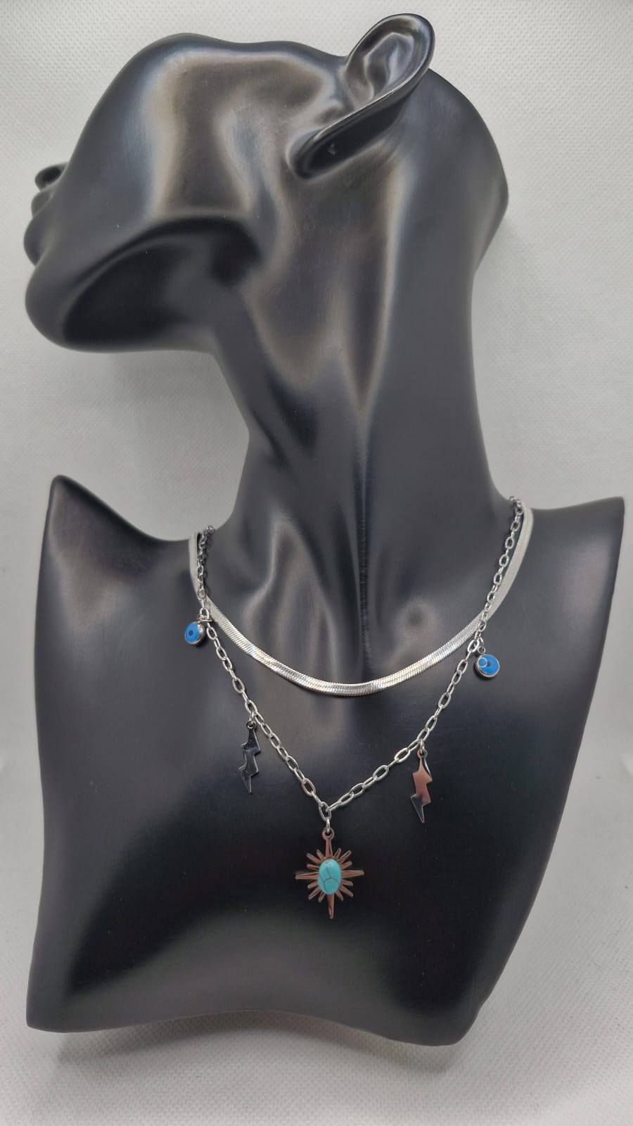 Boho Lightning & Sun Talisman Necklace – Stainless Steel