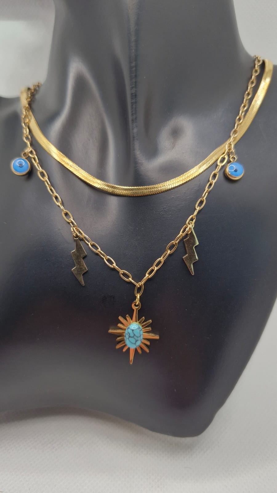 Boho Lightning & Sun Talisman Necklace – Stainless Steel