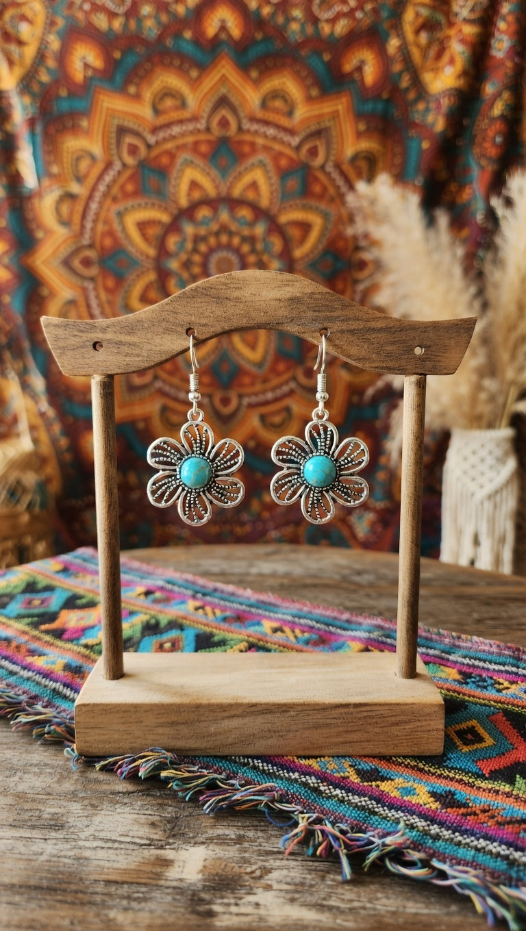 Boho Turquoise Daisy Flower Earrings