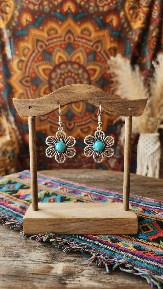 Boho Turquoise Daisy Flower Earrings