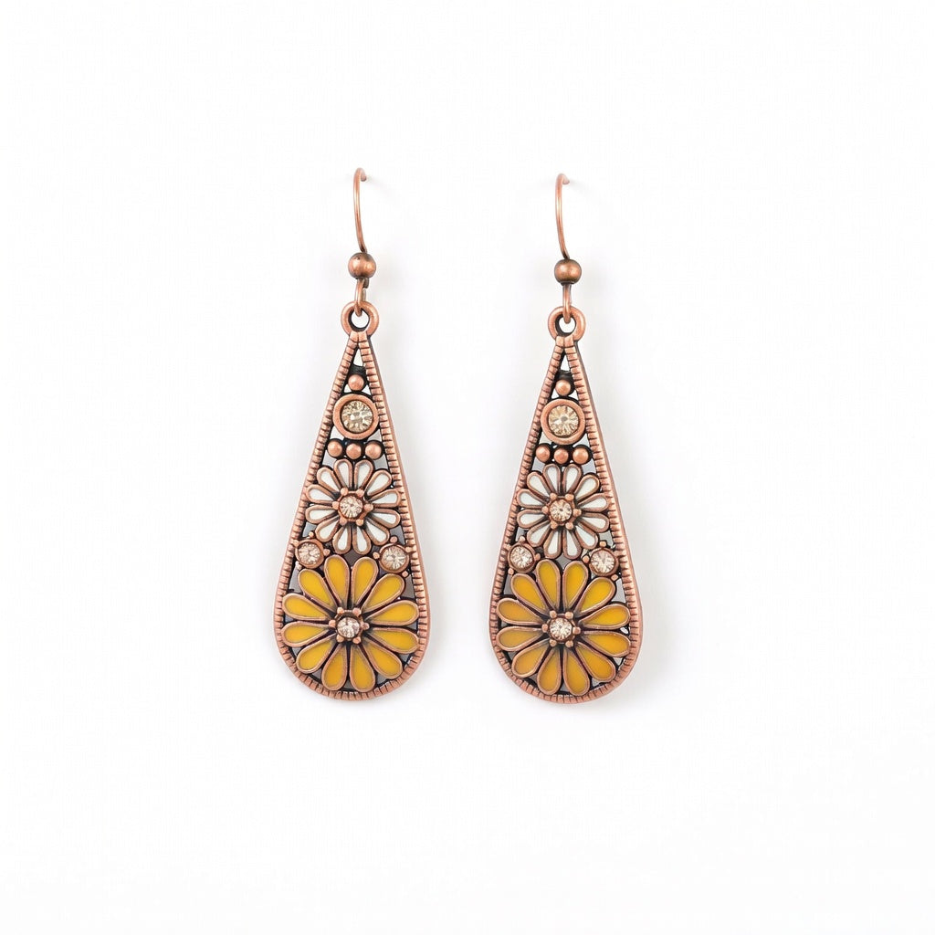 Vintage Style Boho Teardrop Daisy Earrings