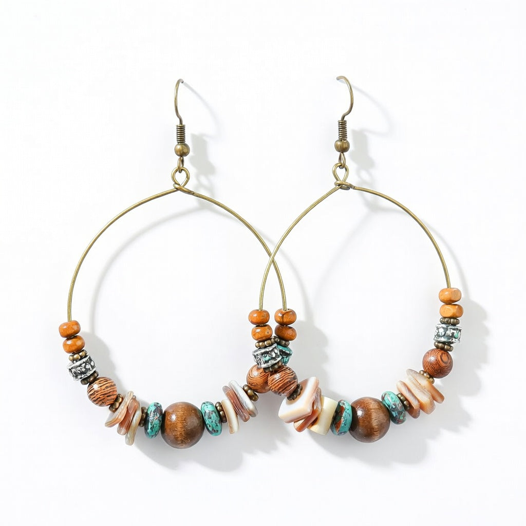 Vintage Style Boho Hoop Beads Earrings